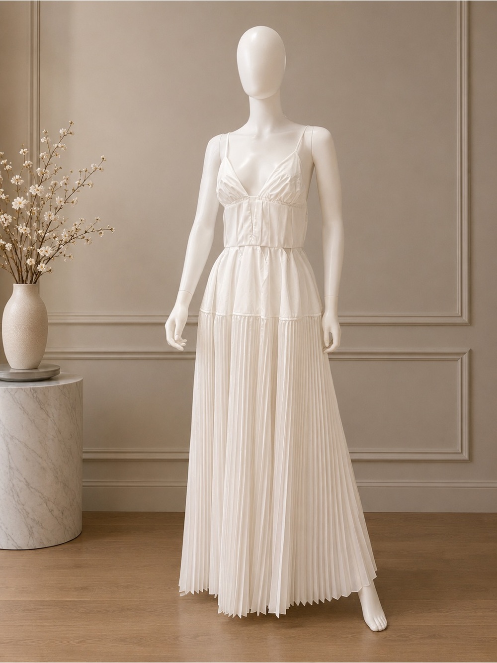 SIMKHAI SELENE PLEATED COTTON CUTOUT MAXI DRESS GOWN White Size 2 - Picture 5 of 13